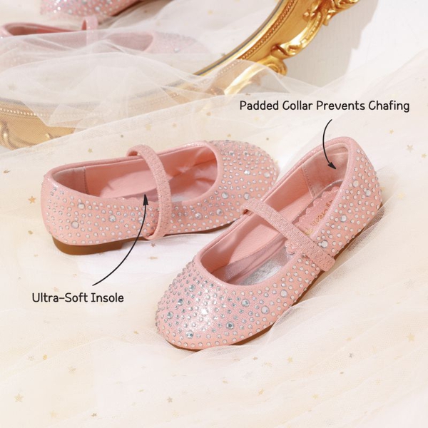 Girl's Rhinestone Ballet Flats - PINK SUEDE - 3